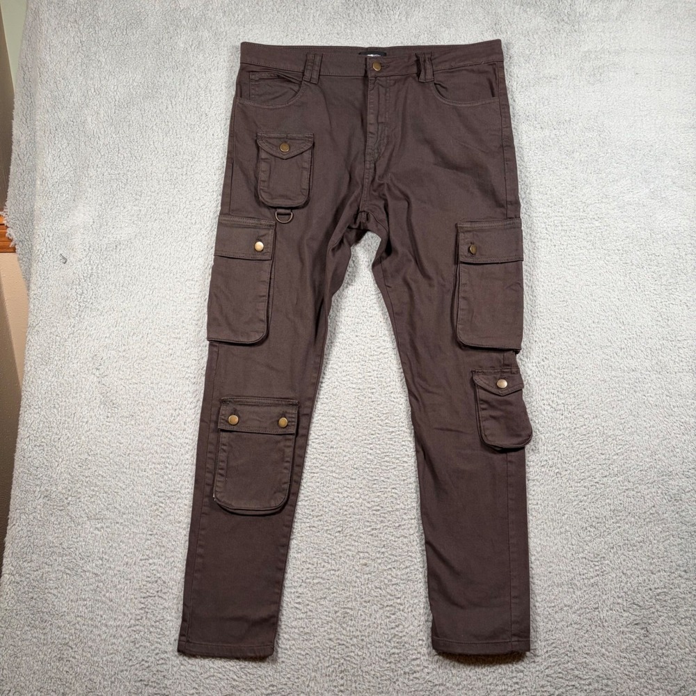 Nova Men 38x32 Brown Cargo Pants Slim Fit Multi-Pocket Utility Workwear Casual
